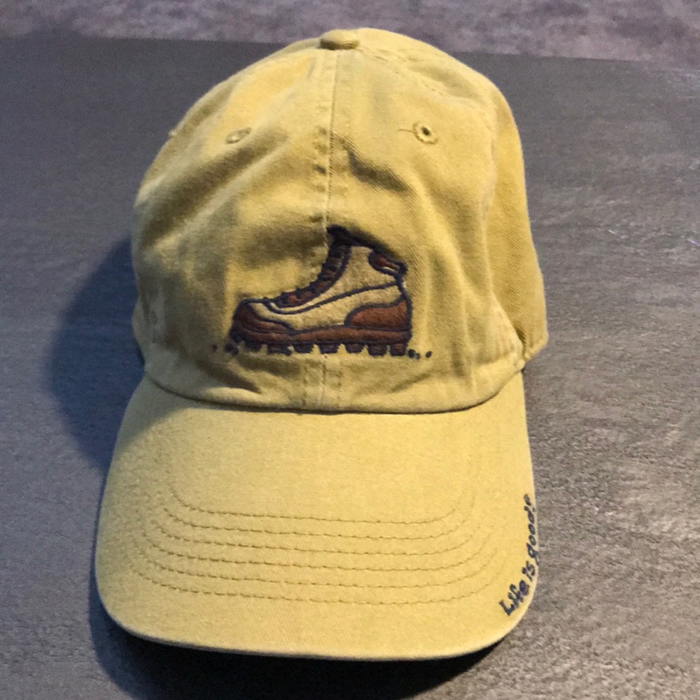 Life is good hiking boot green baseball cap hat